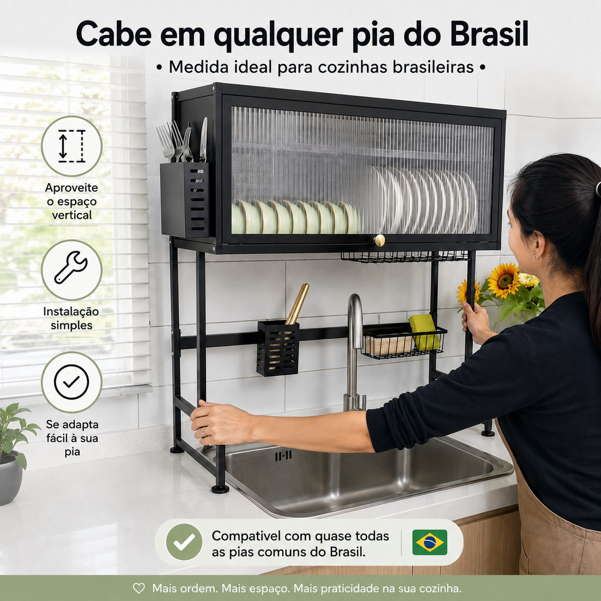 Escorredor de Pratos em Aço Inox + BRINDE Kit Utensílios de Cozinha