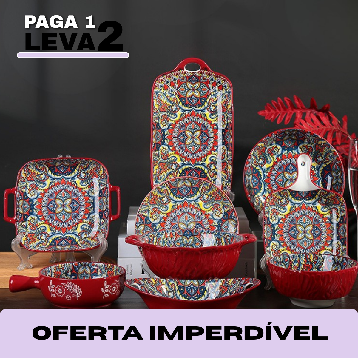 Jogo de Jantar Completo com 14 Peças em Cerâmica, com Estampa Elegante e Design Atemporal