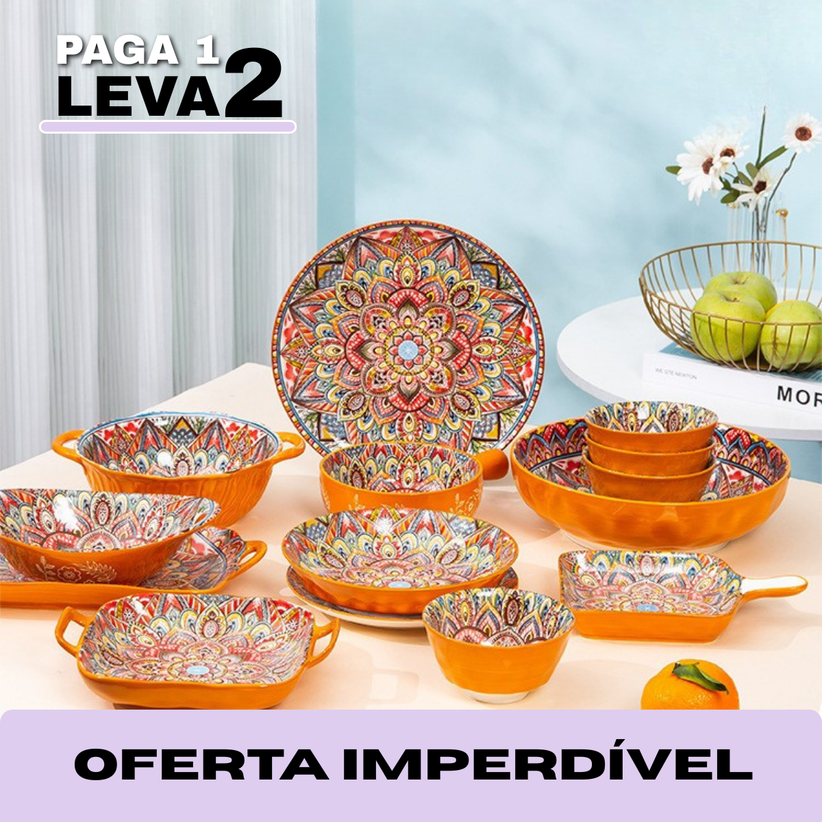 Jogo de Jantar Completo com 14 Peças em Cerâmica, com Estampa Elegante e Design Atemporal