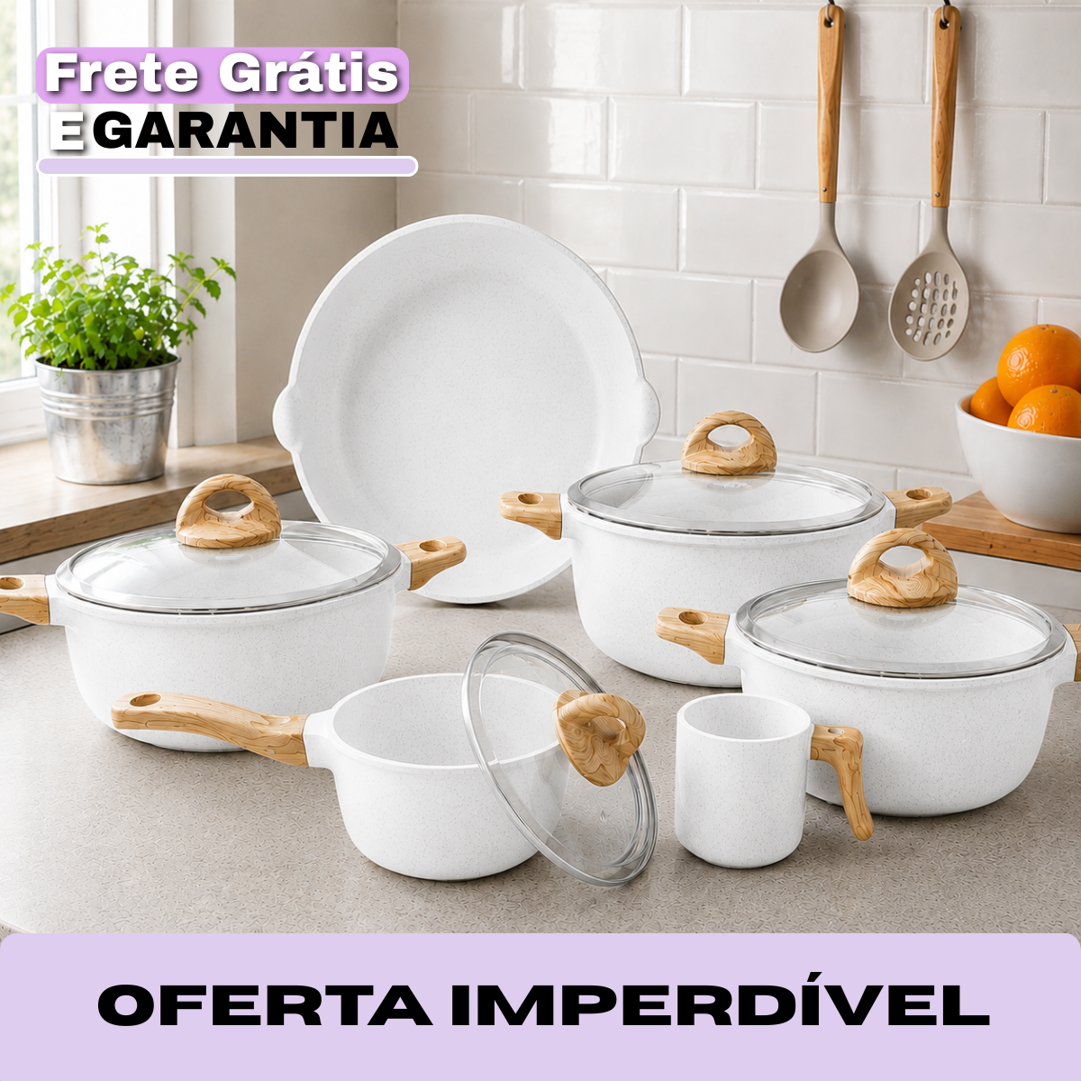 Jogo de Panelas Imperial™ em Cerâmica Premium com Tampas de Vidro Temperado
