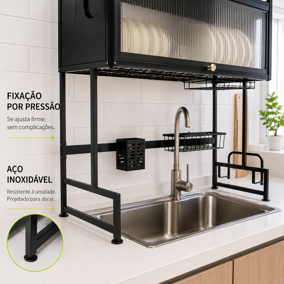 Escorredor de Pratos em Aço Inox + BRINDE Kit Utensílios de Cozinha