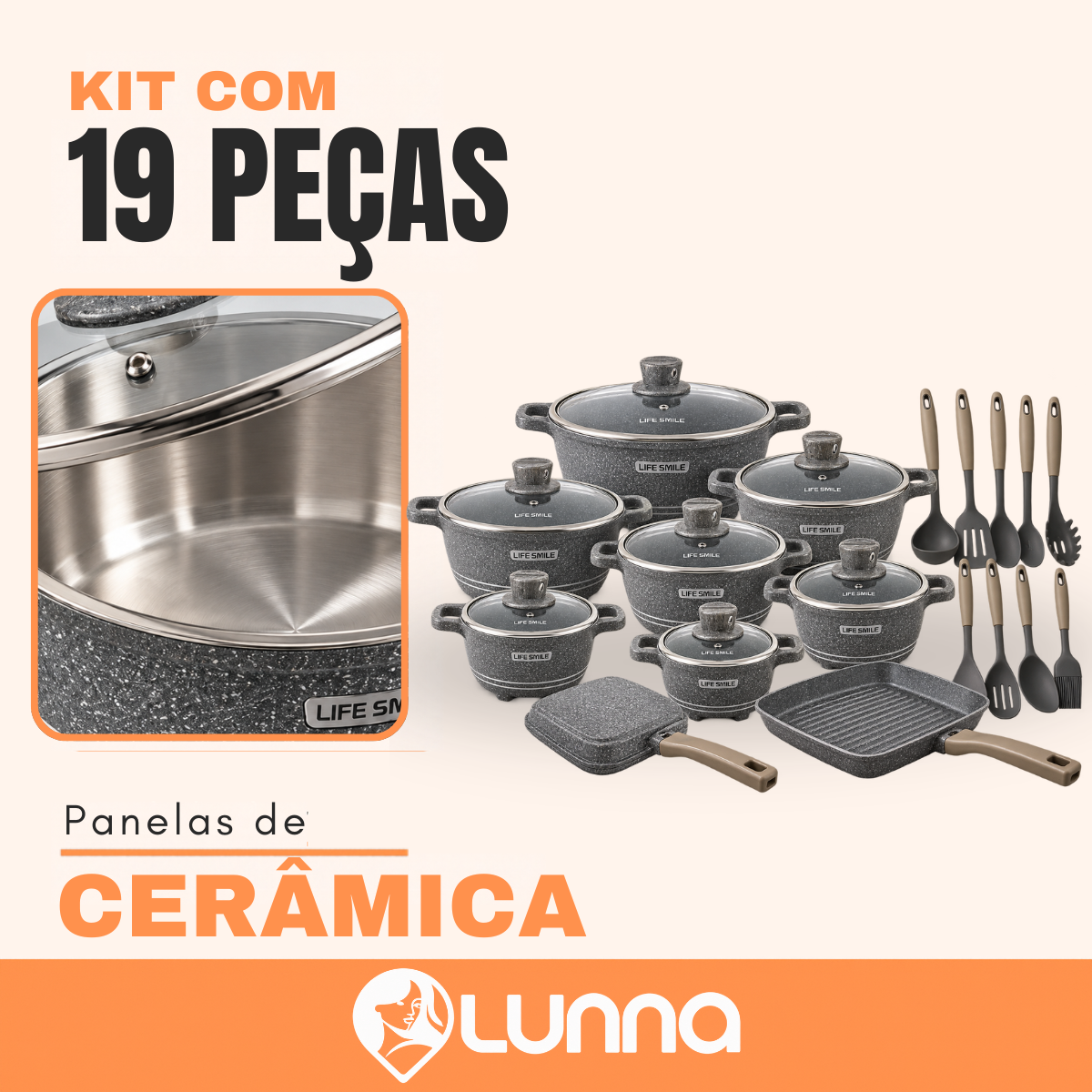 Conjunto de Panelas de Cerâmica 19 Peças Antiaderentes [ÚLTIMAS UNIDADES]