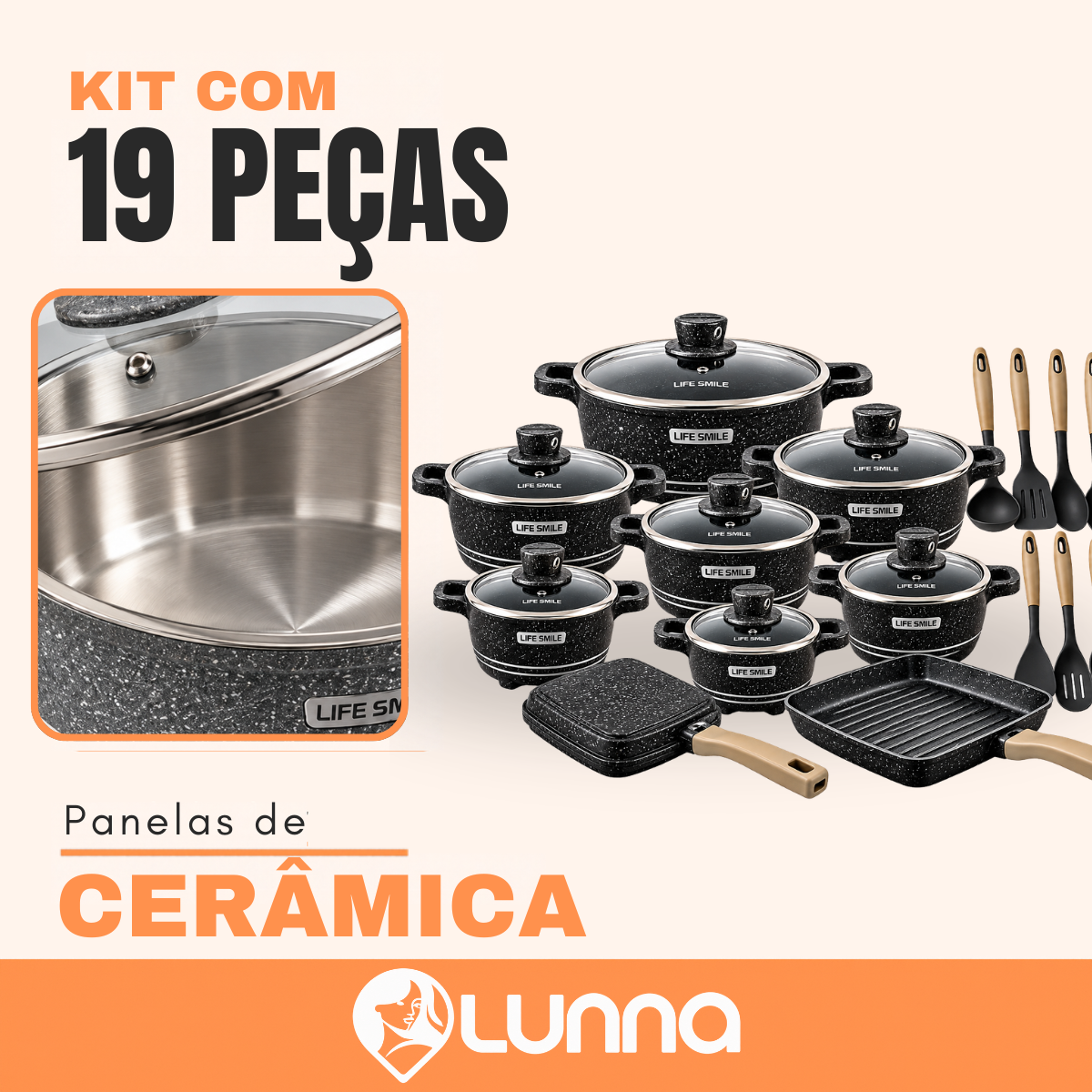 Conjunto de Panelas de Cerâmica 19 Peças Antiaderentes [ÚLTIMAS UNIDADES]