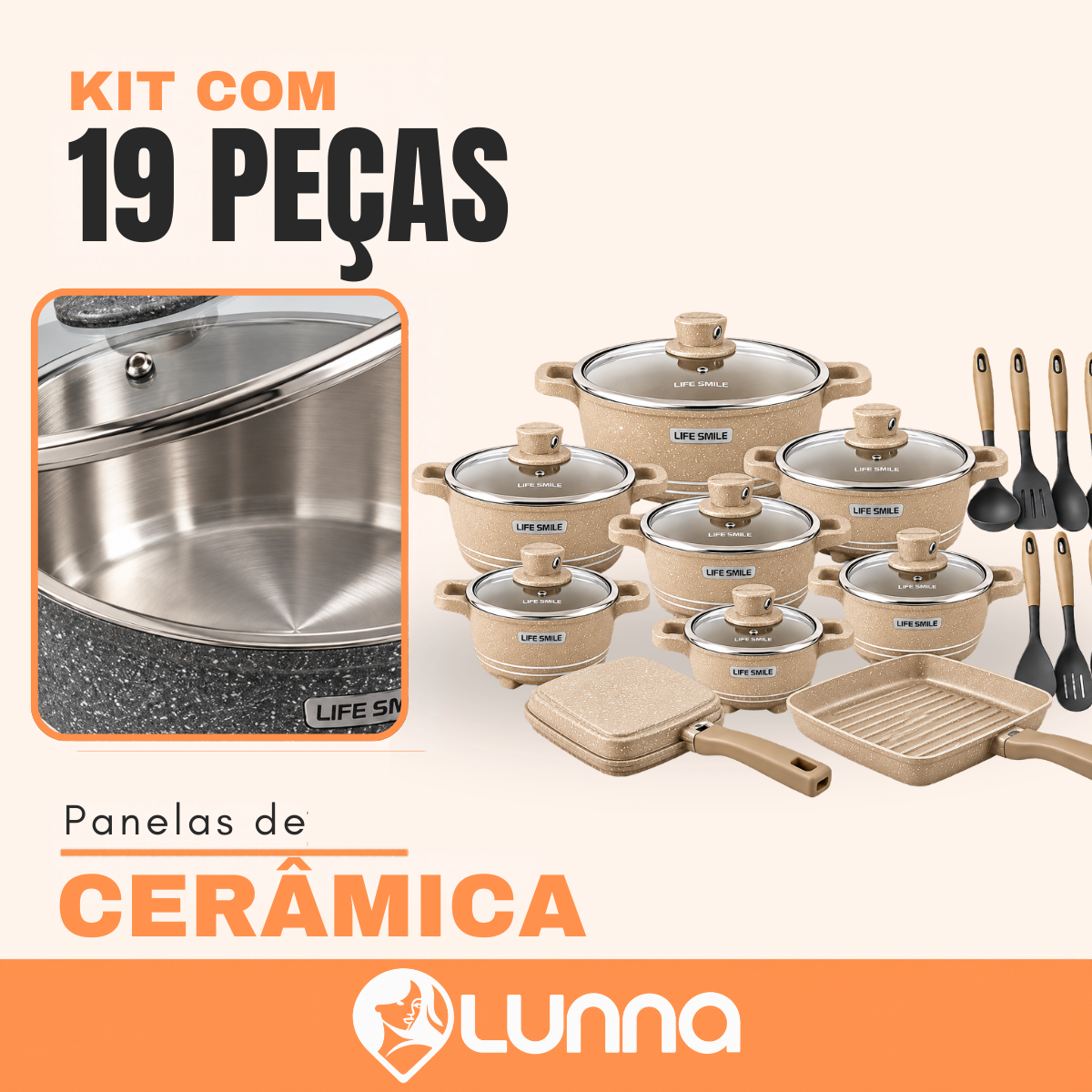 Conjunto de Panelas de Cerâmica 19 Peças Antiaderentes [ÚLTIMAS UNIDADES]