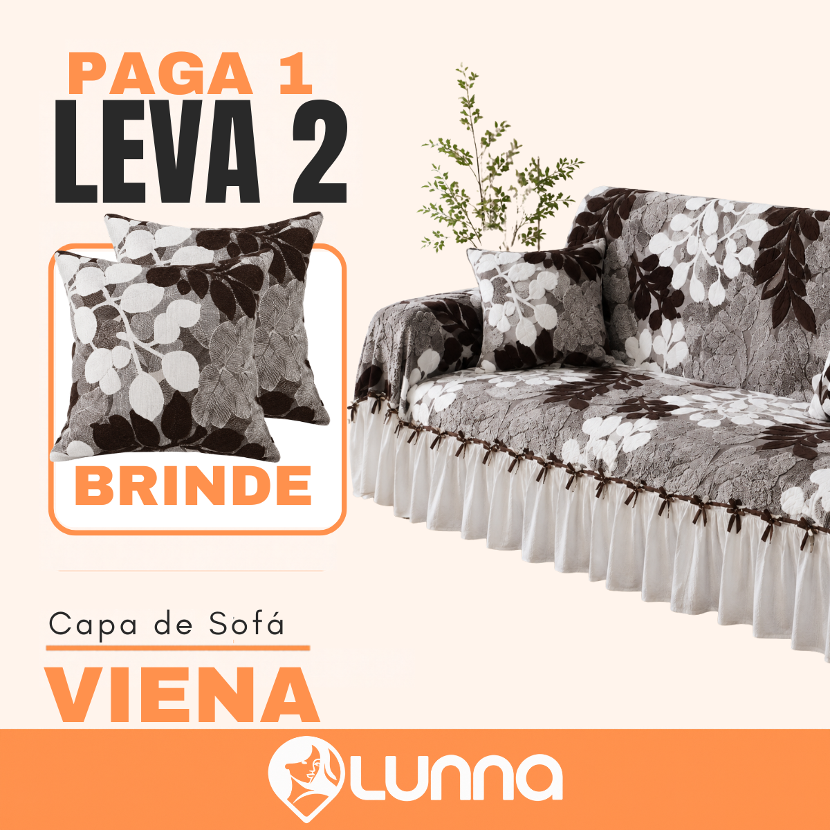 [LEVE 2 PAGUE 1] Capa de Sofá Viena em 100% Algodão e Saias Bordadas + 2 Almofadas Inclusas