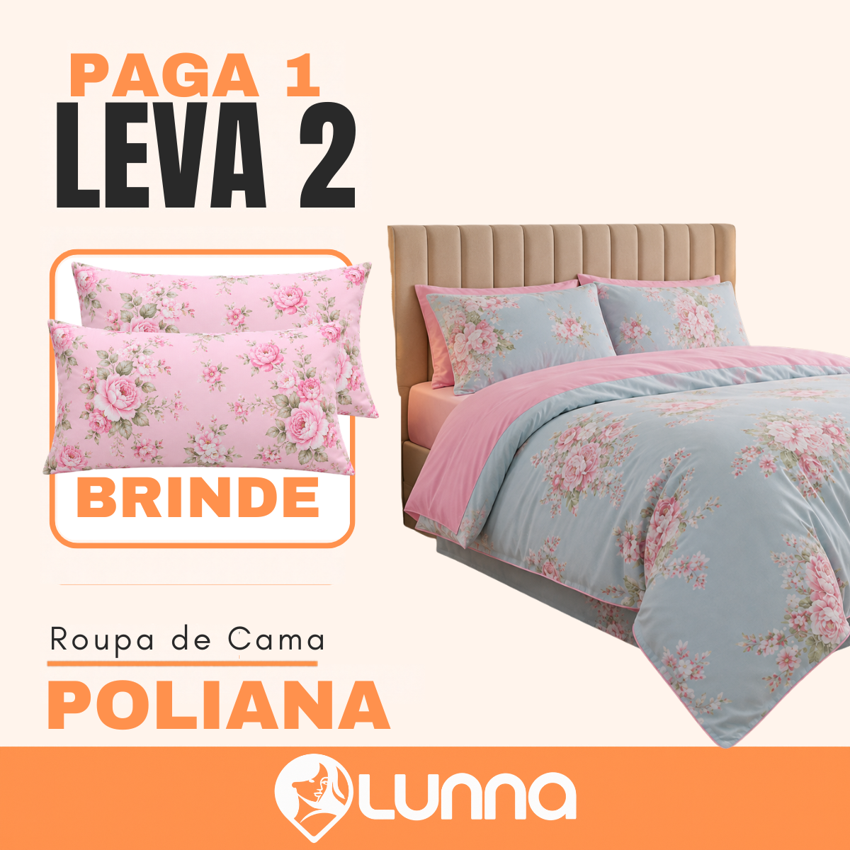 [LEVE 2 PAGUE 1] Roupa de Cama Poliana em Algodão e Poliéster +Brindes: 2 Capas de Travesseiro