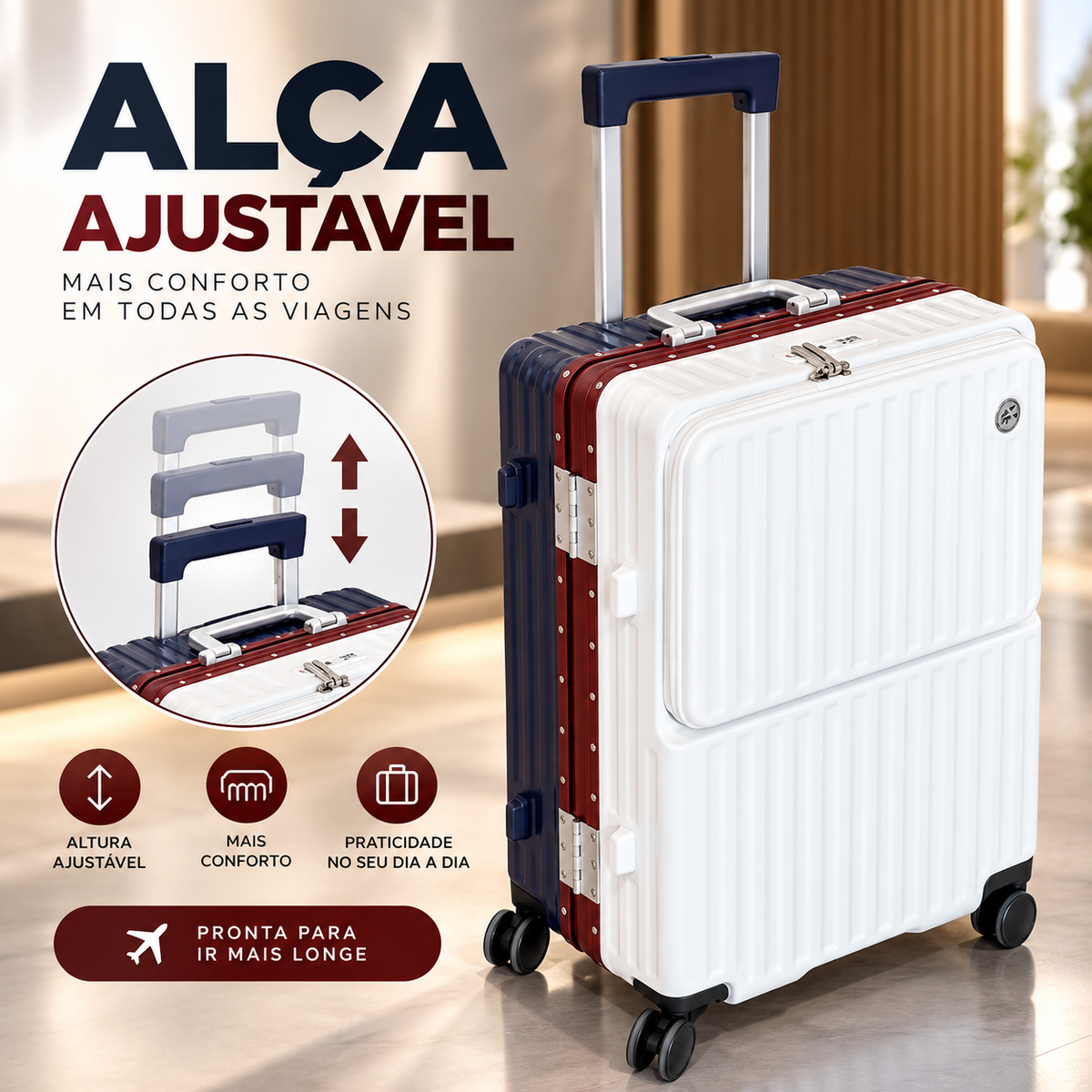 [LEVE 2 PAGUE 1] Mala de Viagem SkyZoom em ABS com Rodinhas 360° Alça Ajustável e Fechamento com Senha