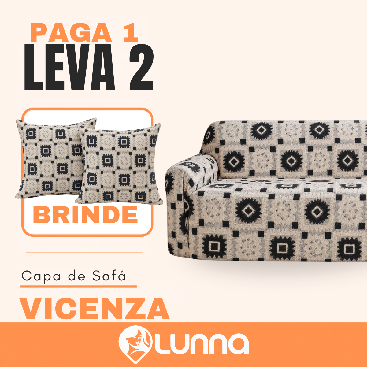 [LEVE 2 PAGUE 1] Capa de Sofá Vicenza em Algodão com Saias Laterais + 2 Almofadas Inclusas