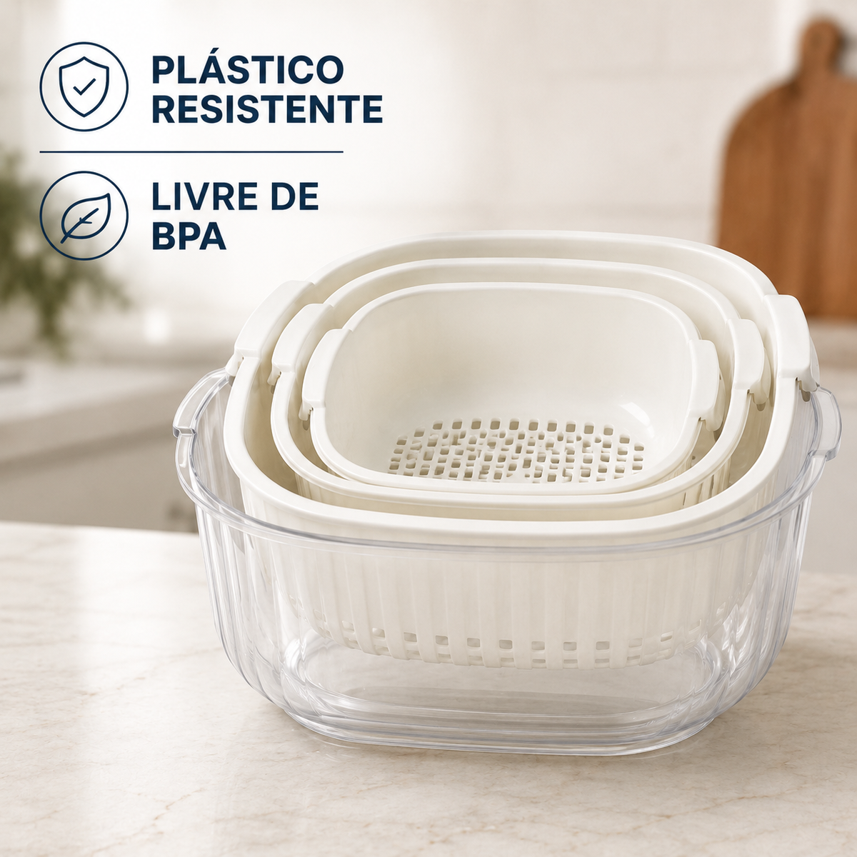 [LEVE 5 PAGUE 3] Vasilhas Multifuncional LHome com Escorredor Inteligente + Kit Utensílios