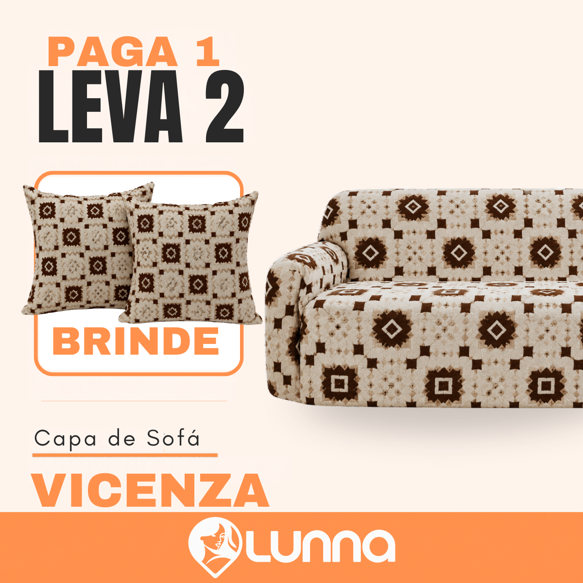 [LEVE 2 PAGUE 1] Capa de Sofá Vicenza em Algodão com Saias Laterais + 2 Almofadas Inclusas