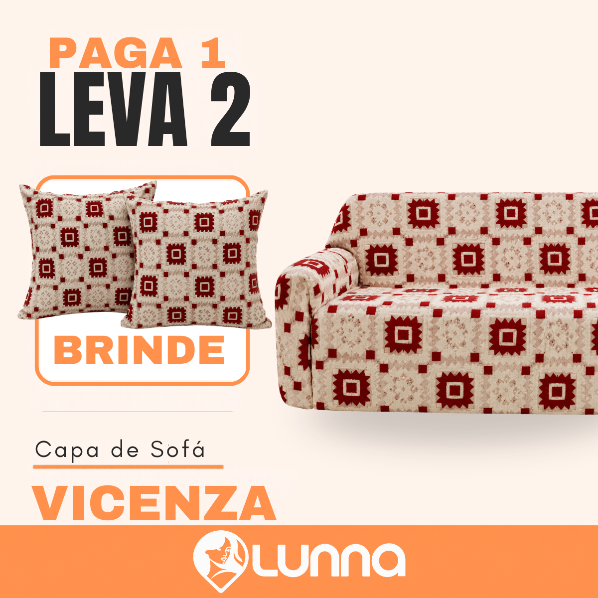 [LEVE 2 PAGUE 1] Capa de Sofá Vicenza em Algodão com Saias Laterais + 2 Almofadas Inclusas