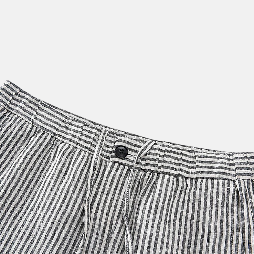 Men's Linen Shorts with Striped Design-8