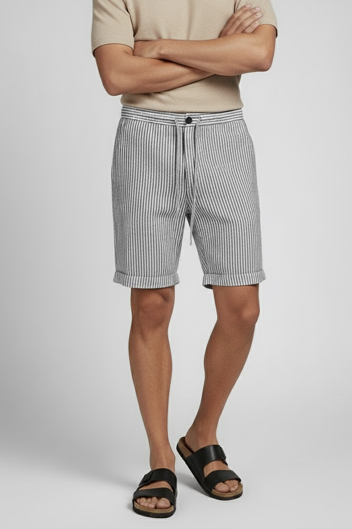Men's Linen Shorts with Striped Design-1