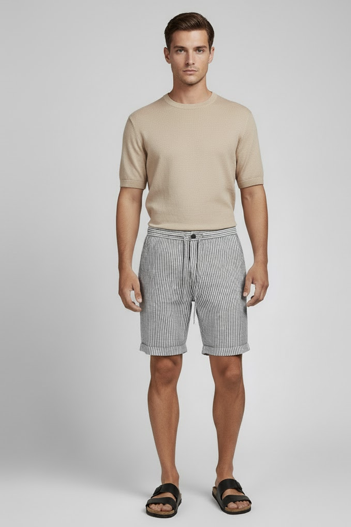 Men's Linen Shorts with Striped Design-2