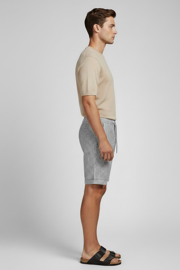 Men's Linen Shorts with Striped Design-3
