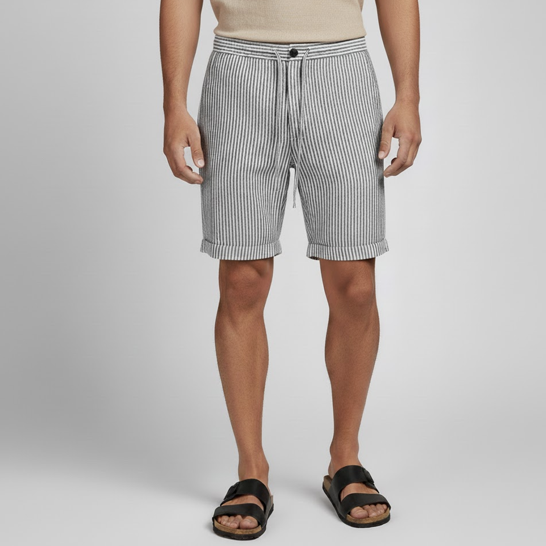 Men's Linen Shorts with Striped Design-4