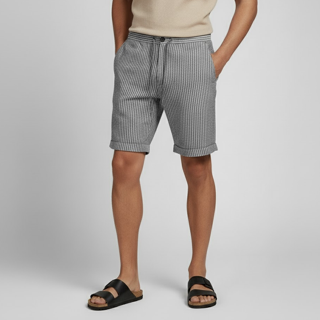 Men's Linen Shorts with Striped Design-5