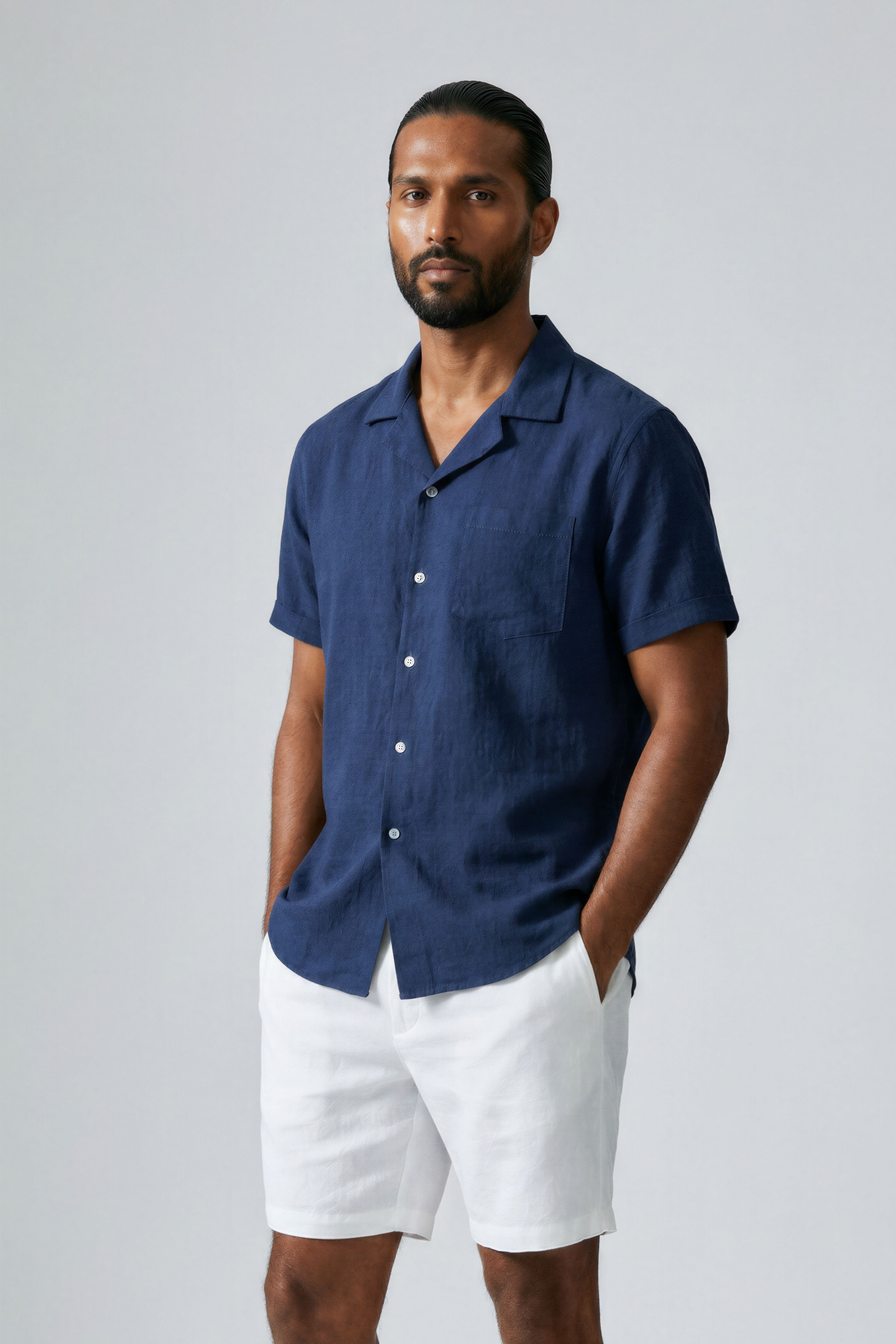 Men's Linen Tourist Collar Shirt-1