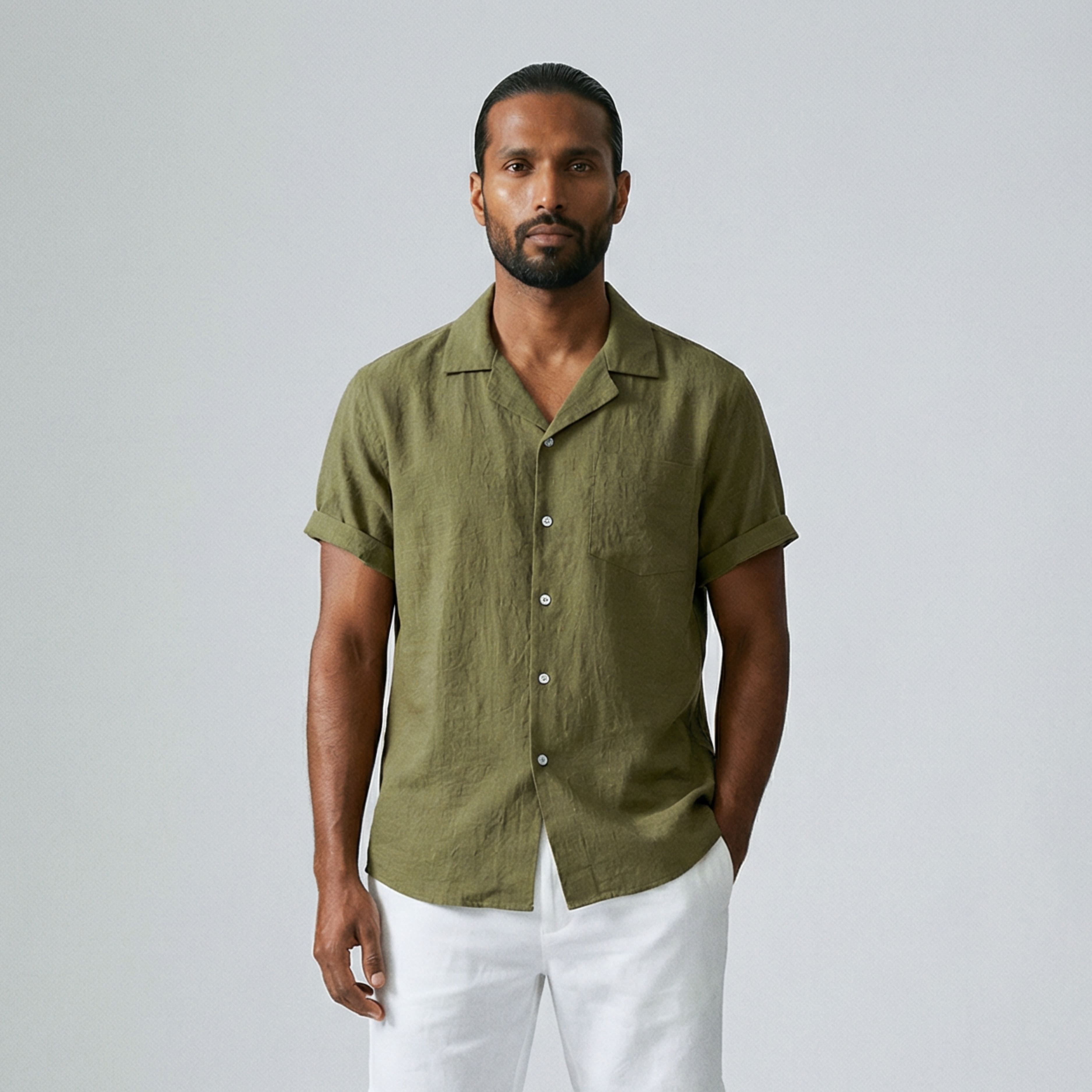 Men's Linen Tourist Collar Shirt-5