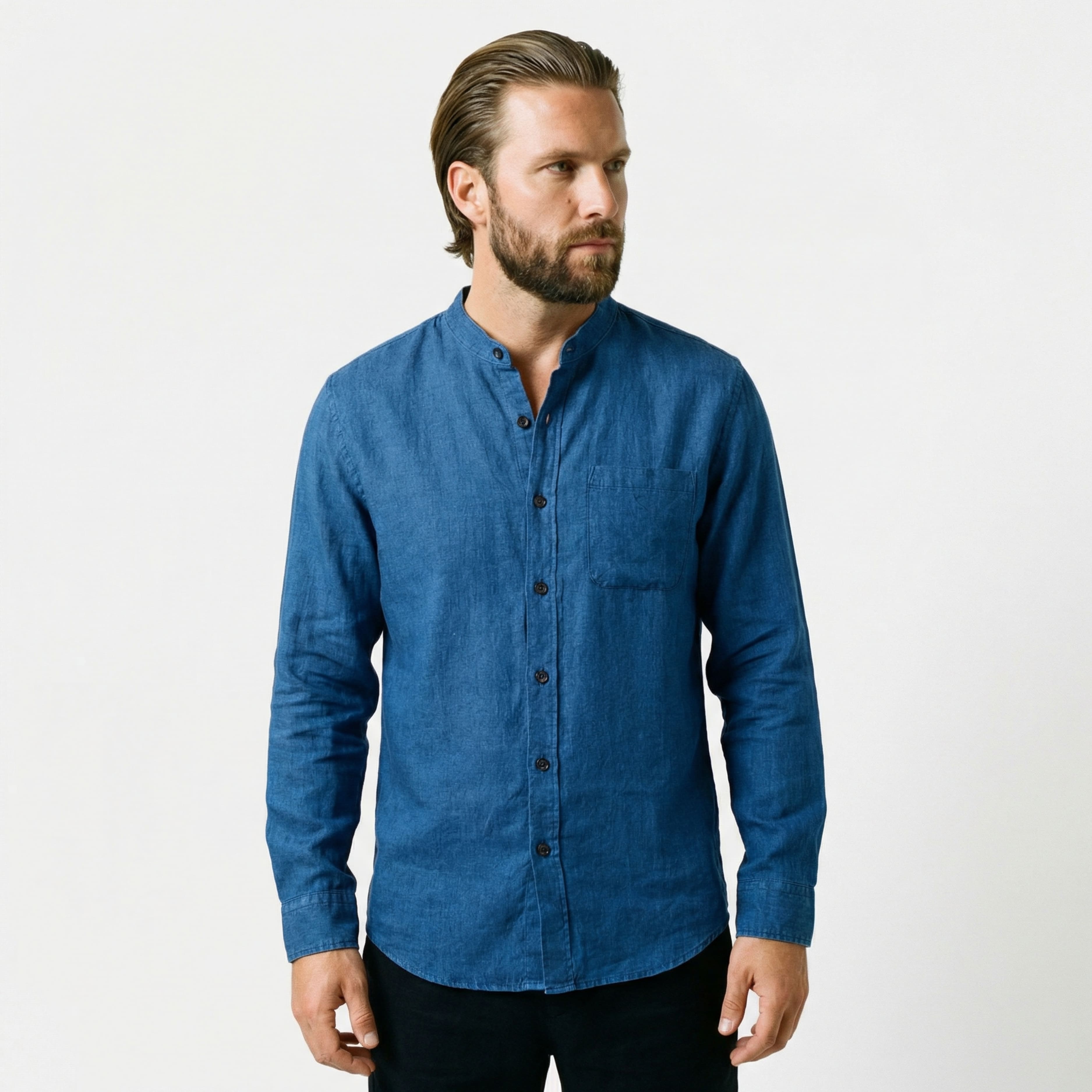 Men's Linen Clergy Collar Shirt-6