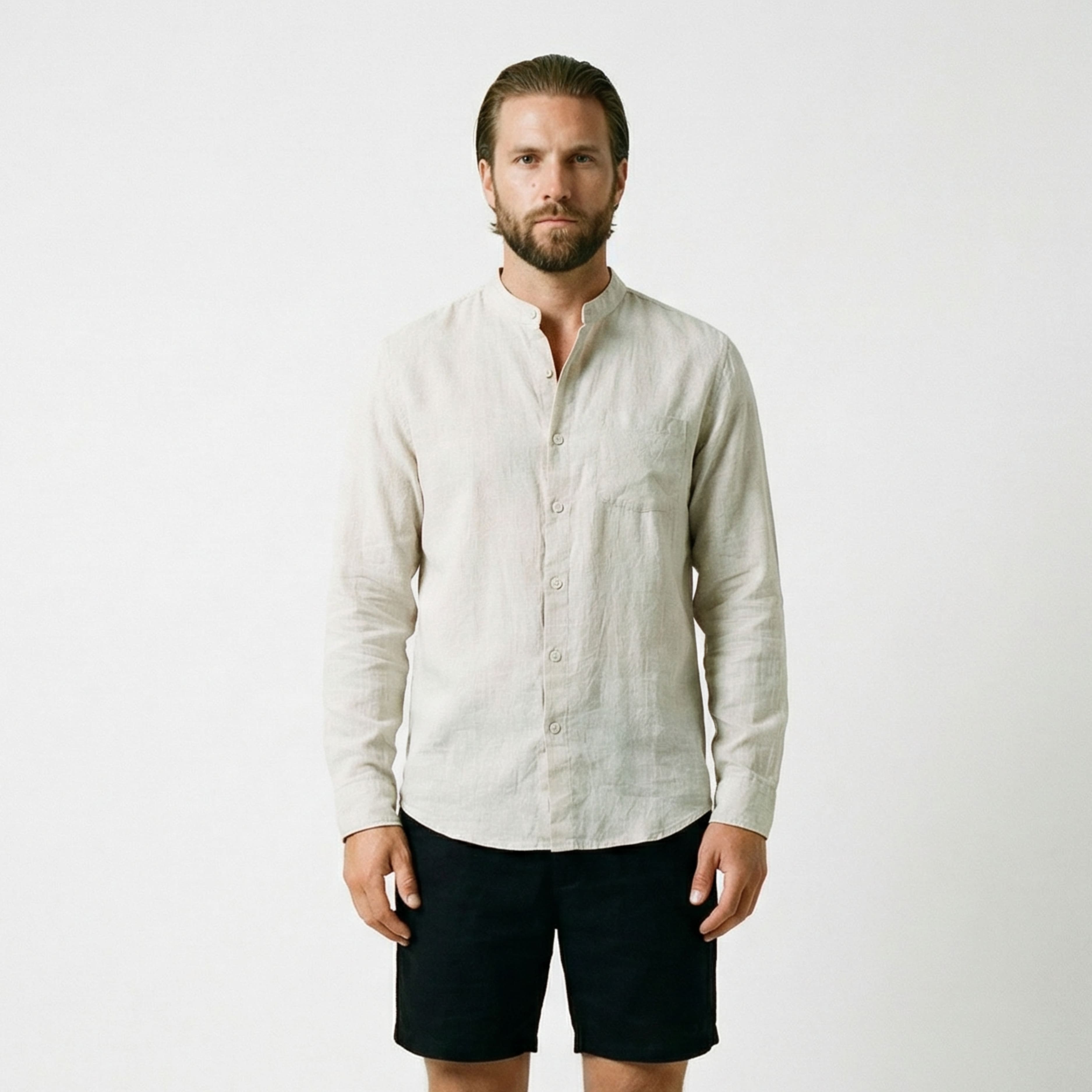 Men's Linen Clergy Collar Shirt-5