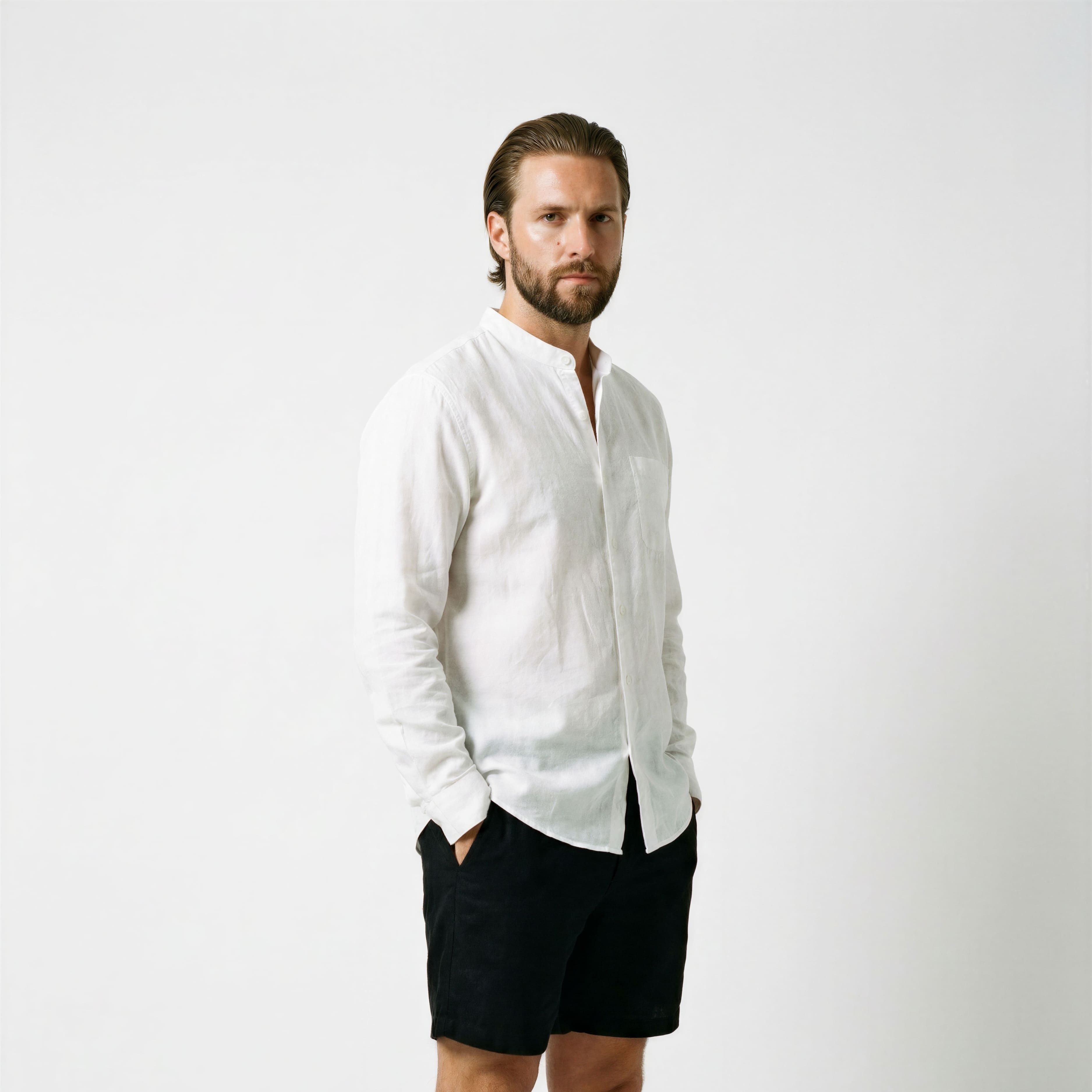 Men's Linen Clergy Collar Shirt-4