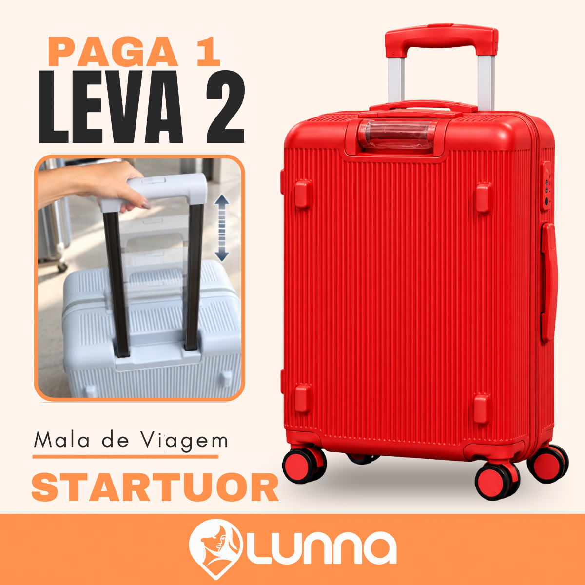 [LEVE 2 PAGUE 1] Mala de Viagem StarTour em ABS com Rodinhas 360° Alça Ajustável e Fechamento com Senha