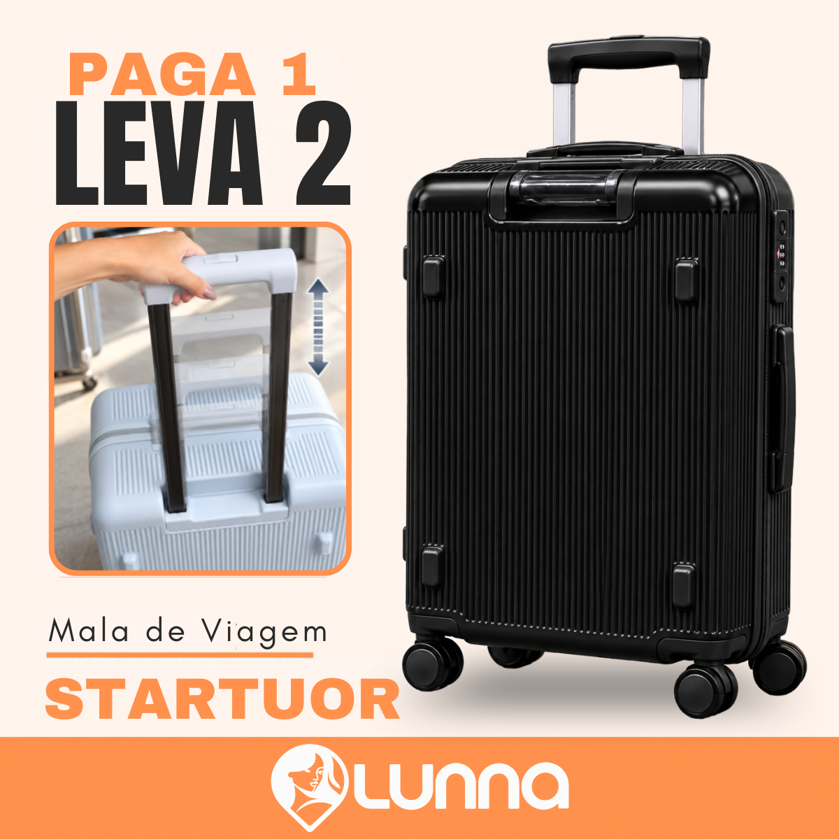 [LEVE 2 PAGUE 1] Mala de Viagem StarTour em ABS com Rodinhas 360° Alça Ajustável e Fechamento com Senha