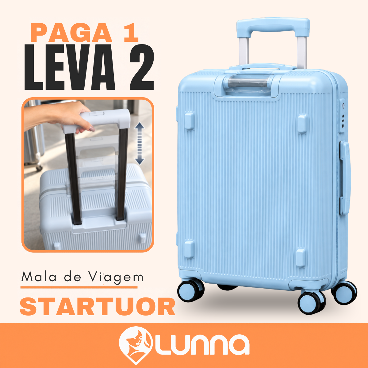 [LEVE 2 PAGUE 1] Mala de Viagem StarTour em ABS com Rodinhas 360° Alça Ajustável e Fechamento com Senha