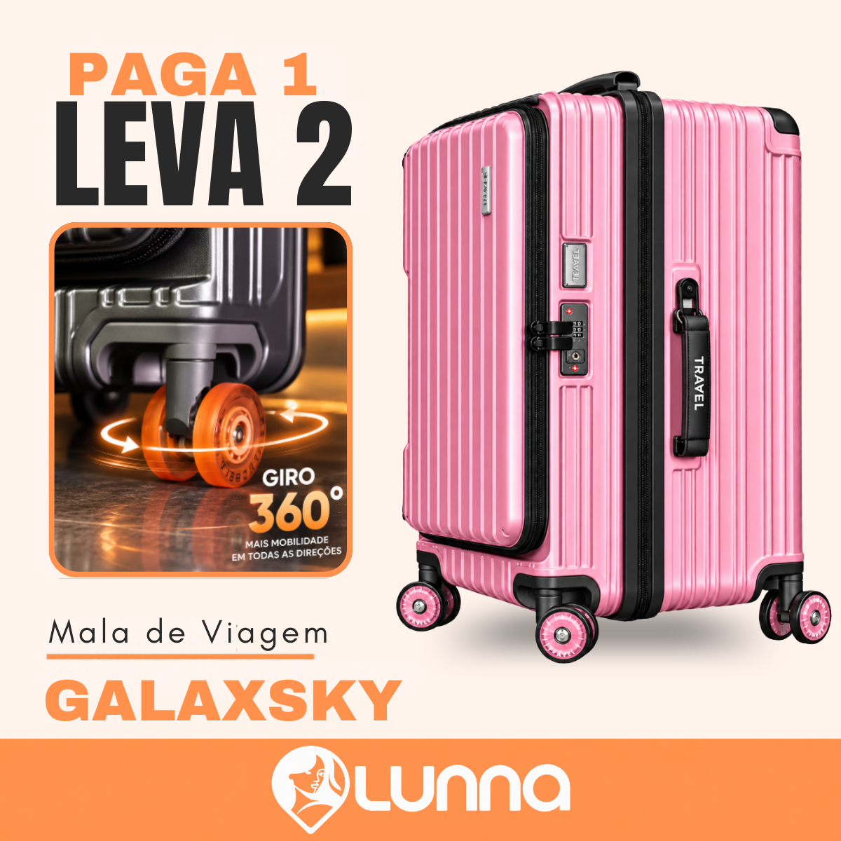 [LEVE 2 PAGUE 1] Mala de Viagem GalaxSky em ABS com Rodinhas 360° Alça Ajustável e Fechamento com Senha