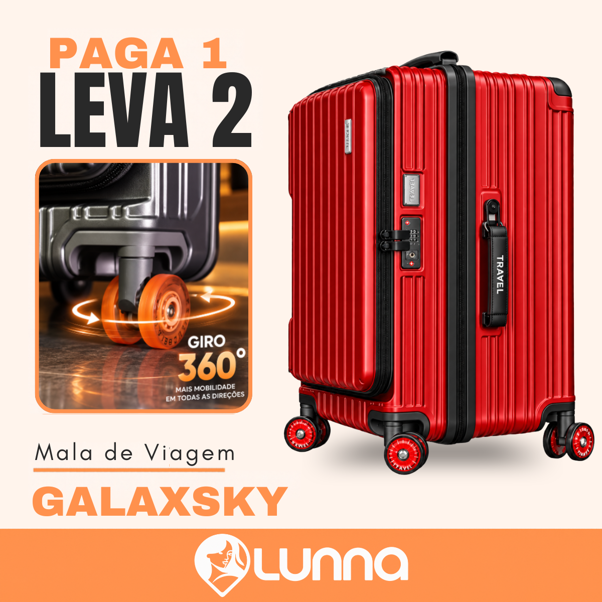 [LEVE 2 PAGUE 1] Mala de Viagem GalaxSky em ABS com Rodinhas 360° Alça Ajustável e Fechamento com Senha