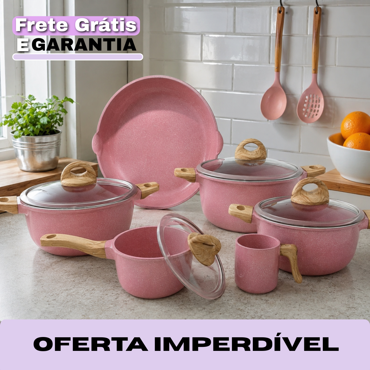Jogo de Panelas Imperial™ em Cerâmica Premium com Tampas de Vidro Temperado