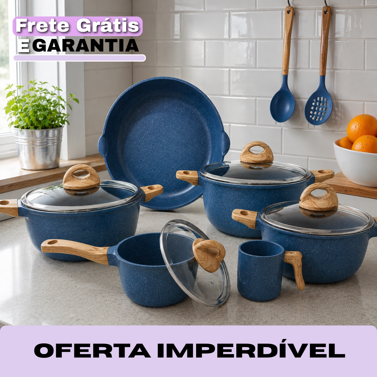 Jogo de Panelas Imperial™ em Cerâmica Premium com Tampas de Vidro Temperado