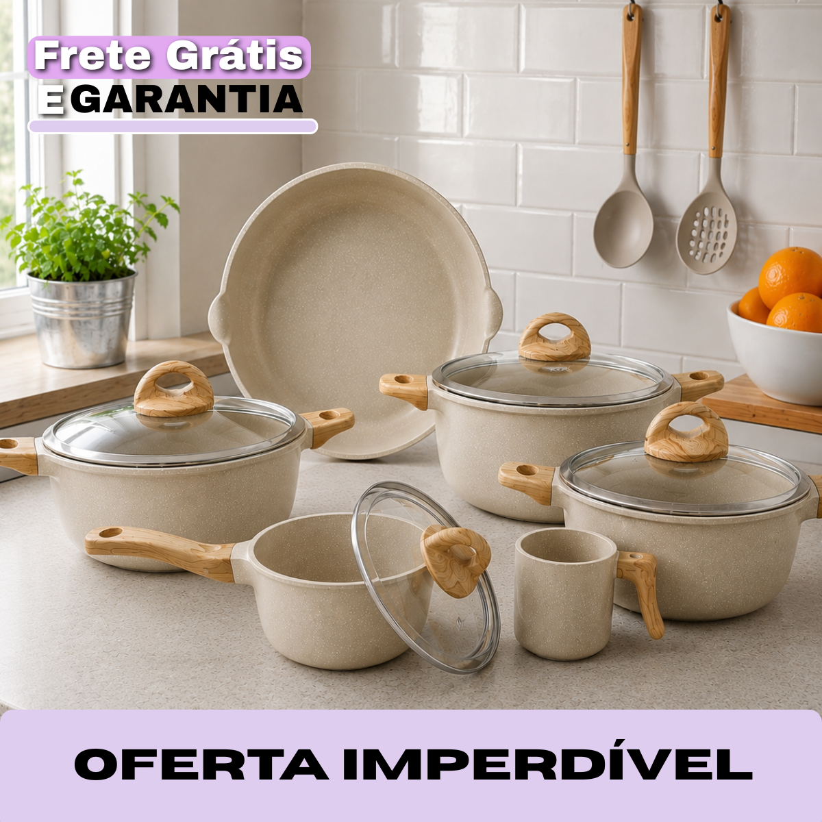 Jogo de Panelas Imperial™ em Cerâmica Premium com Tampas de Vidro Temperado
