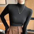 Blusa Feminina Tricô Gola Alta Pullover - Manga Longa Elegante Estilo Coreano para Outono e Inverno