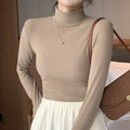 Blusa Feminina Tricô Gola Alta Pullover - Manga Longa Elegante Estilo Coreano para Outono e Inverno