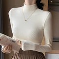 Blusa Feminina Tricô Gola Alta Pullover - Manga Longa Elegante Estilo Coreano para Outono e Inverno
