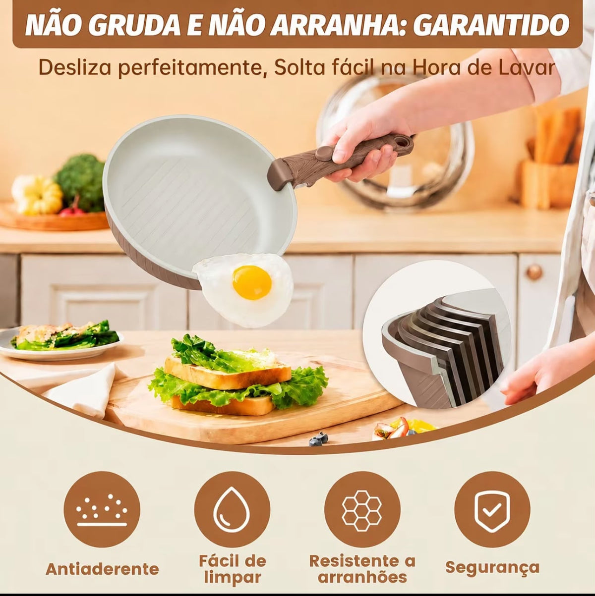 Conjunto de Panelas Antiaderentes 21 Peças Com Cabo Removível em Cerâmica