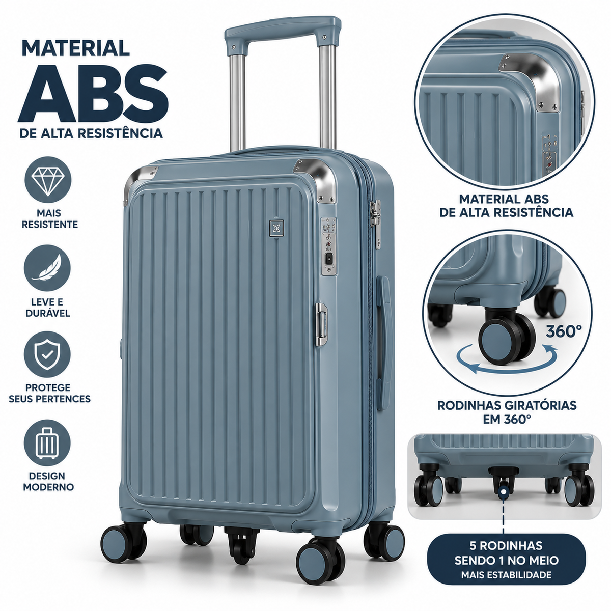 [LEVE 2 PAGUE 1] Mala de Viagem Travel em ABS com Rodinhas 360° Alça Ajustável e Fechamento com Senha