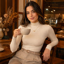 Blusa Feminina Tricô Gola Alta Pullover - Manga Longa Elegante Estilo Coreano para Outono e Inverno