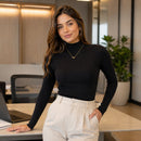 Blusa Feminina Tricô Gola Alta Pullover - Manga Longa Elegante Estilo Coreano para Outono e Inverno