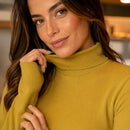 Blusa Feminina Tricô Gola Alta Pullover - Manga Longa Elegante Estilo Coreano para Outono e Inverno