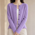 Cardigã Feminino de Lã Merino 100% Cashmere - Decote Redondo com Botões para Outono e Inverno Premium