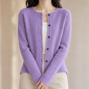 Cardigã Feminino de Lã Merino 100% Cashmere - Decote Redondo com Botões para Outono e Inverno Premium