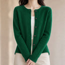 Cardigã Feminino de Lã Merino 100% Cashmere - Decote Redondo com Botões para Outono e Inverno Premium