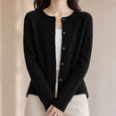 Cardigã Feminino de Lã Merino 100% Cashmere - Decote Redondo com Botões para Outono e Inverno Premium