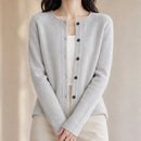Cardigã Feminino de Lã Merino 100% Cashmere - Decote Redondo com Botões para Outono e Inverno Premium