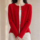 Cardigã Feminino de Lã Merino 100% Cashmere - Decote Redondo com Botões para Outono e Inverno Premium