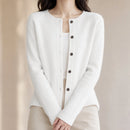 Cardigã Feminino de Lã Merino 100% Cashmere - Decote Redondo com Botões para Outono e Inverno Premium