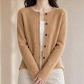 Cardigã Feminino de Lã Merino 100% Cashmere - Decote Redondo com Botões para Outono e Inverno Premium